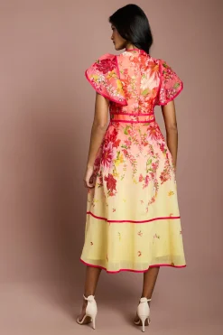 Coast Robe Midi Petite Taille À Manches À Volants Et Imprimé Placement<Femme Robes|Robes Mi-Longues