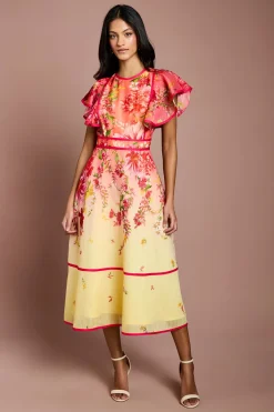 Coast Robe Midi Petite Taille À Manches À Volants Et Imprimé Placement<Femme Robes|Robes Mi-Longues