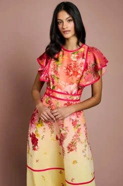 Coast Robe Midi Petite Taille À Manches À Volants Et Imprimé Placement<Femme Robes|Robes Mi-Longues