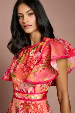 Coast Robe Midi Petite Taille À Manches À Volants Et Imprimé Placement<Femme Robes|Robes Mi-Longues