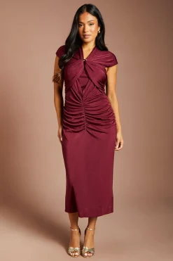 Robe Midi Petite Taille À Manches Courtes Drapées