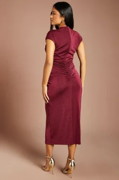 Robe Midi Petite Taille À Manches Courtes Drapées