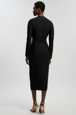 Robe Midi Petite Taille Moulante Bandage Avec Détail Zip Asymétrique