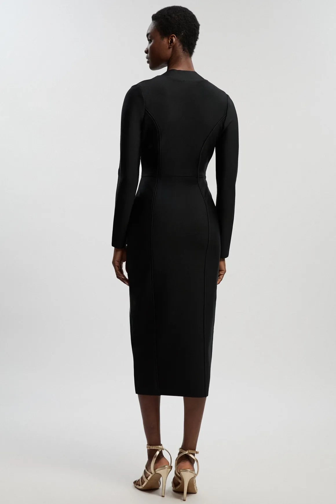 Robe Midi Petite Taille Moulante Bandage Avec Détail Zip Asymétrique