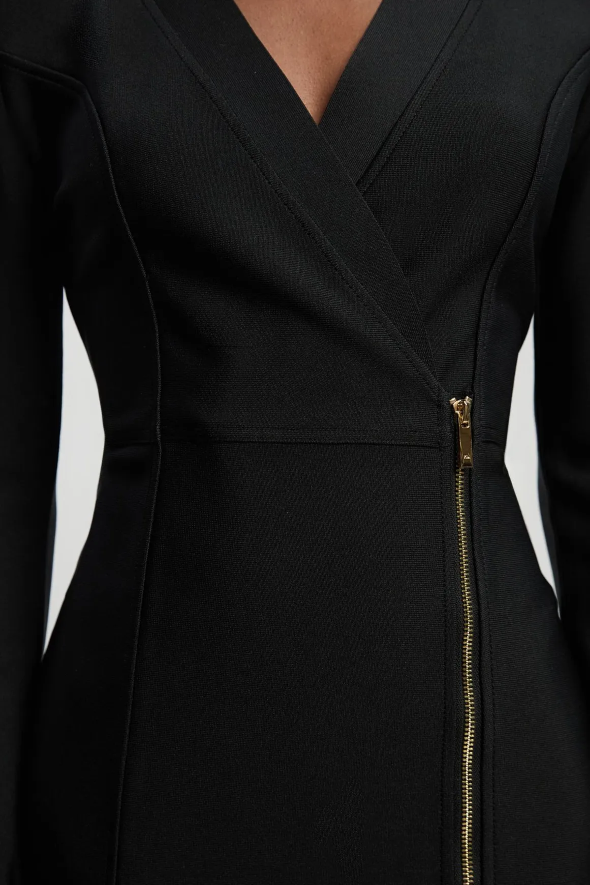 Robe Midi Petite Taille Moulante Bandage Avec Détail Zip Asymétrique