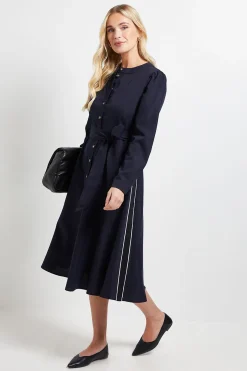 Robe Midi Petite Taille À Rayures Latérales Avec Ceinture Nouée