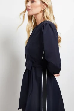 Robe Midi Petite Taille À Rayures Latérales Avec Ceinture Nouée