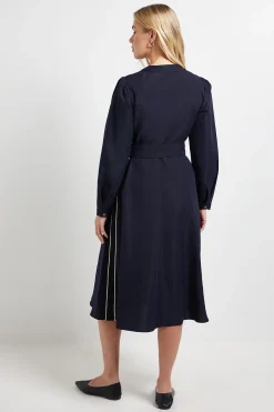 Robe Midi Petite Taille À Rayures Latérales Avec Ceinture Nouée