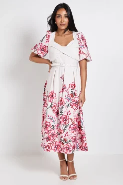 Robe Midi Petite À Torsade En Ottoman Fleuri