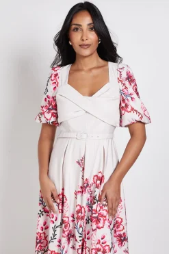 Robe Midi Petite À Torsade En Ottoman Fleuri