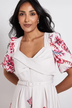 Robe Midi Petite À Torsade En Ottoman Fleuri