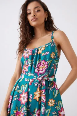Dorothy Perkins Robe Midi Petite Verte à Fleurs Étagée avec Poches<Femme Robes Mi-Longues|Robes