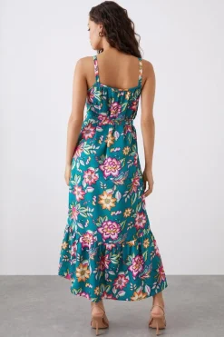 Dorothy Perkins Robe Midi Petite Verte à Fleurs Étagée avec Poches<Femme Robes Mi-Longues|Robes