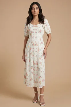 Dorothy Perkins Robe Midi À Plis Et Boutons Avec Manches Bouffantes<Femme Robes|Robes Mi-Longues