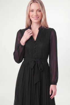 Robe Midi À Plis Nervurés Et Empiècement En Dentelle Petite