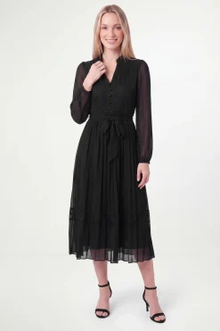 Robe Midi À Plis Nervurés Et Empiècement En Dentelle Petite