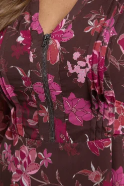 Wallis Robe Midi À Plis Nervurés Et Fermeture Éclair À Motif Floral<Femme Looks Chocolat|Robes Mi-Longues