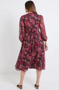 Wallis Robe Midi À Plis Nervurés Et Fermeture Éclair À Motif Floral<Femme Looks Chocolat|Robes Mi-Longues