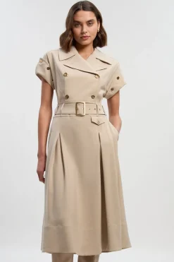 KarenMillen Robe Midi Plissée Ajustée avec Détails Boutons Raffinée<Femme Tailleurs|Toutes Les Robes