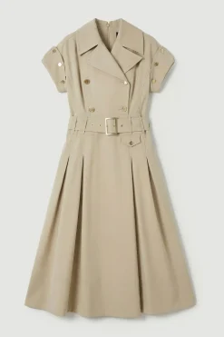 KarenMillen Robe Midi Plissée Ajustée avec Détails Boutons Raffinée<Femme Tailleurs|Toutes Les Robes