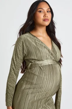 boohoo Robe Midi Plissée Ceinturée de Maternité<Femme Toutes Les Robes|Robes Mi-Longues