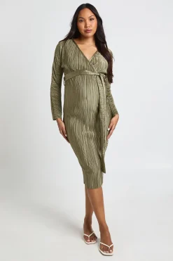 boohoo Robe Midi Plissée Ceinturée de Maternité<Femme Toutes Les Robes|Robes Mi-Longues