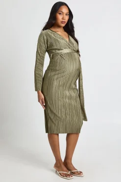 boohoo Robe Midi Plissée Ceinturée de Maternité<Femme Toutes Les Robes|Robes Mi-Longues