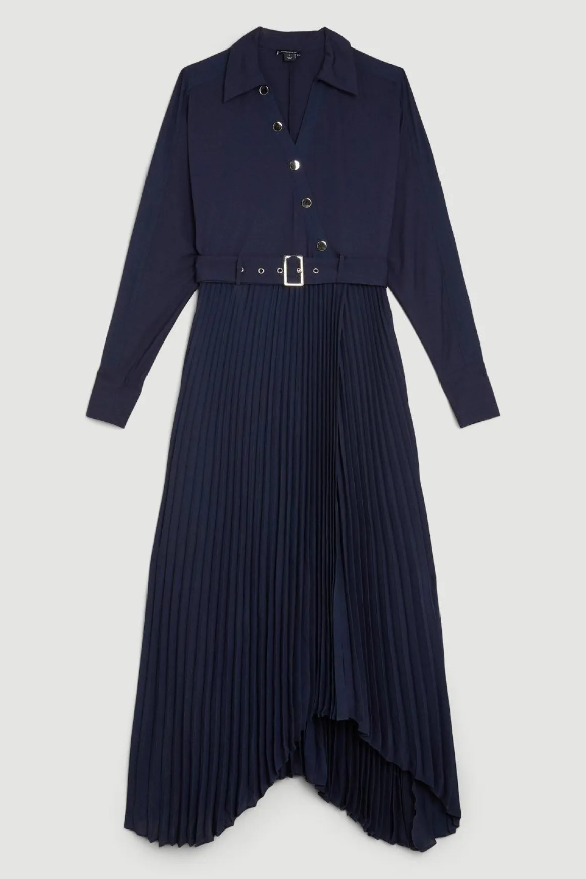 Robe midi plissée à ceinture en mélange de jersey et georgette