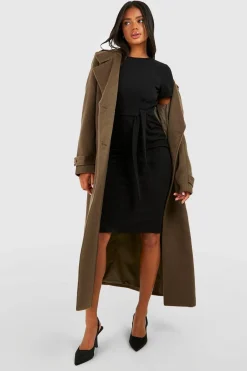 Robe midi plissée à ceinture à l'avant en crêpe de jersey