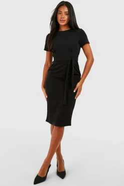 Robe midi plissée à ceinture à l'avant en crêpe de jersey