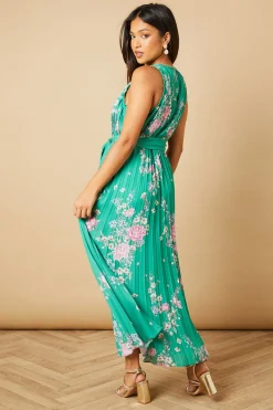 Oasis Robe Midi Plissée à Ceinture Petite Verte à Motifs Floraux<Femme Toutes Les Robes|Robes Mi-Longues