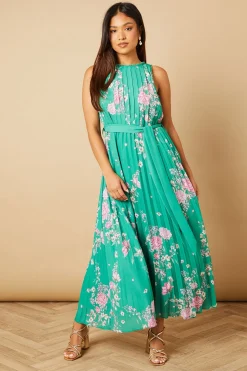 Oasis Robe Midi Plissée à Ceinture Petite Verte à Motifs Floraux<Femme Toutes Les Robes|Robes Mi-Longues