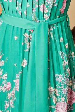Oasis Robe Midi Plissée à Ceinture Petite Verte à Motifs Floraux<Femme Toutes Les Robes|Robes Mi-Longues
