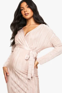 boohoo Robe Midi Plissée à Ceinture pour Maternité<Femme Robes Mi-Longues|Robes À Manches Longues