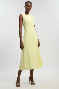 KarenMillen Robe Midi Plissée À Col Montant Coupe Ajustée Fluide<Femme Tailleurs|Robes Mi-Longues