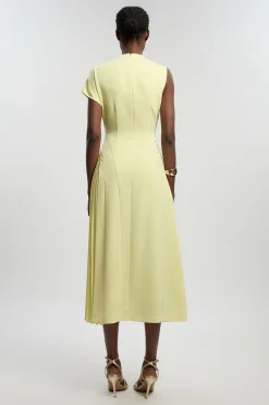 KarenMillen Robe Midi Plissée À Col Montant Coupe Ajustée Fluide<Femme Tailleurs|Robes Mi-Longues