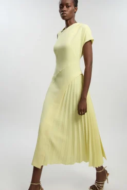 KarenMillen Robe Midi Plissée À Col Montant Coupe Ajustée Fluide<Femme Tailleurs|Robes Mi-Longues