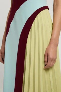 KarenMillen Robe Midi Plissée À Col Montant Et Blocs De Couleur En Tissu Souple Ajusté<Femme Tailleurs|Robes Mi-Longues