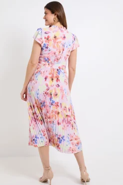 Robe Midi Plissée À Col À Volants