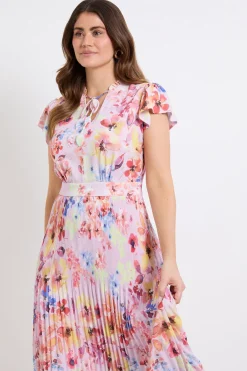 Robe Midi Plissée À Col À Volants