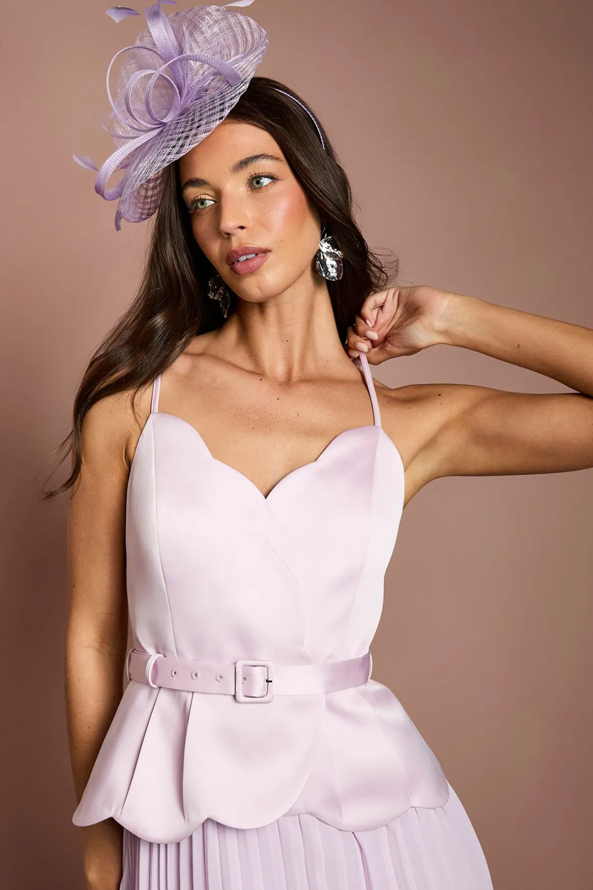 Robe Midi Plissée À Détail Festonné