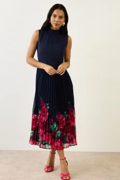 Robe Midi Plissée À Empiècement De Dentelle Florale