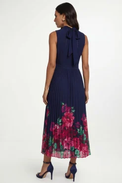 Robe Midi Plissée À Empiècement De Dentelle Florale