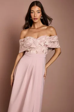 Robe Midi Plissée À Encolure En V Avec Corsage Jacquard Et Jupe En Crêpe