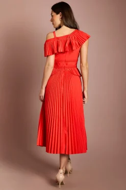 Robe Midi Plissée En Coton À Volants