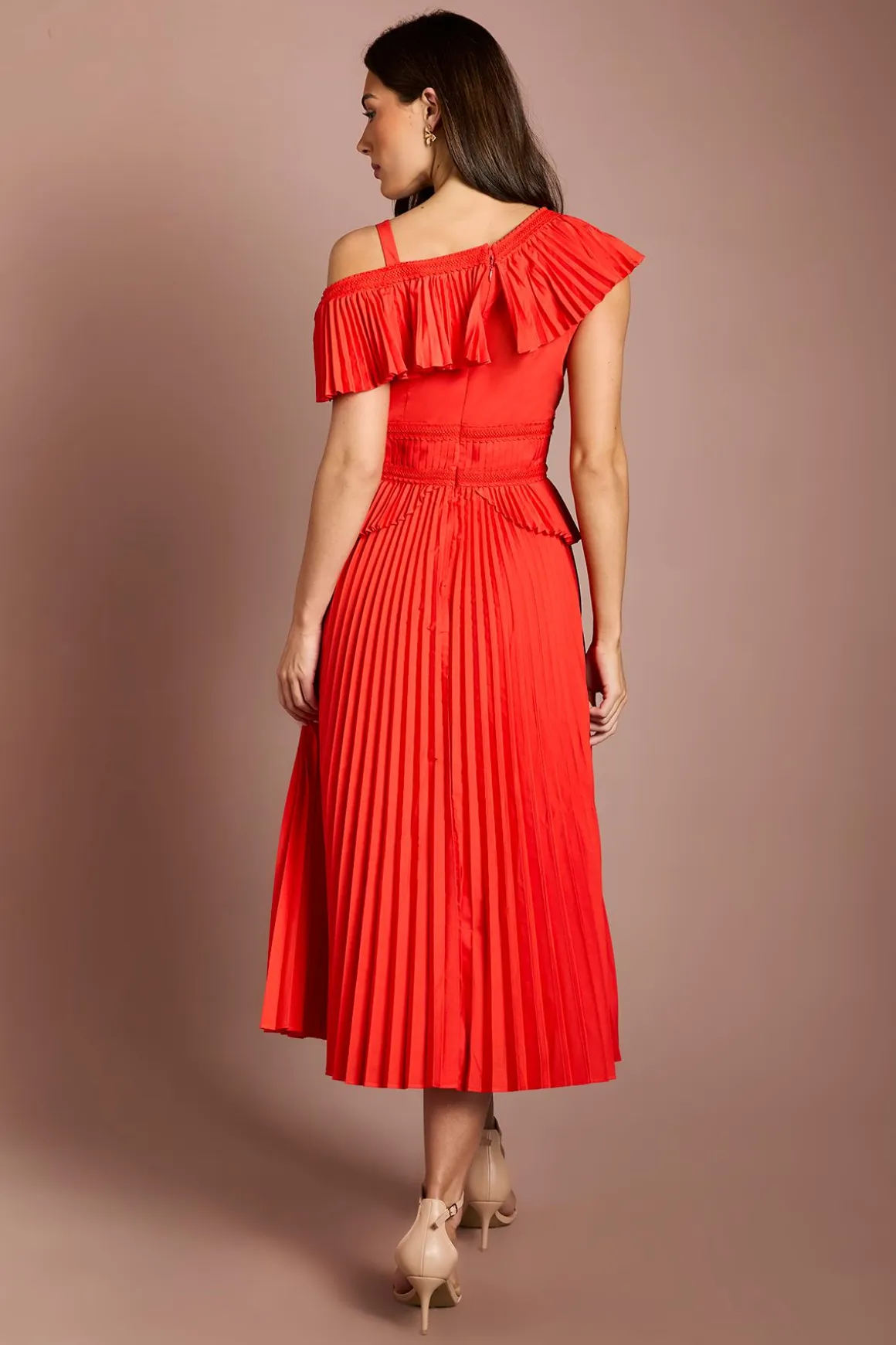 Robe Midi Plissée En Coton À Volants