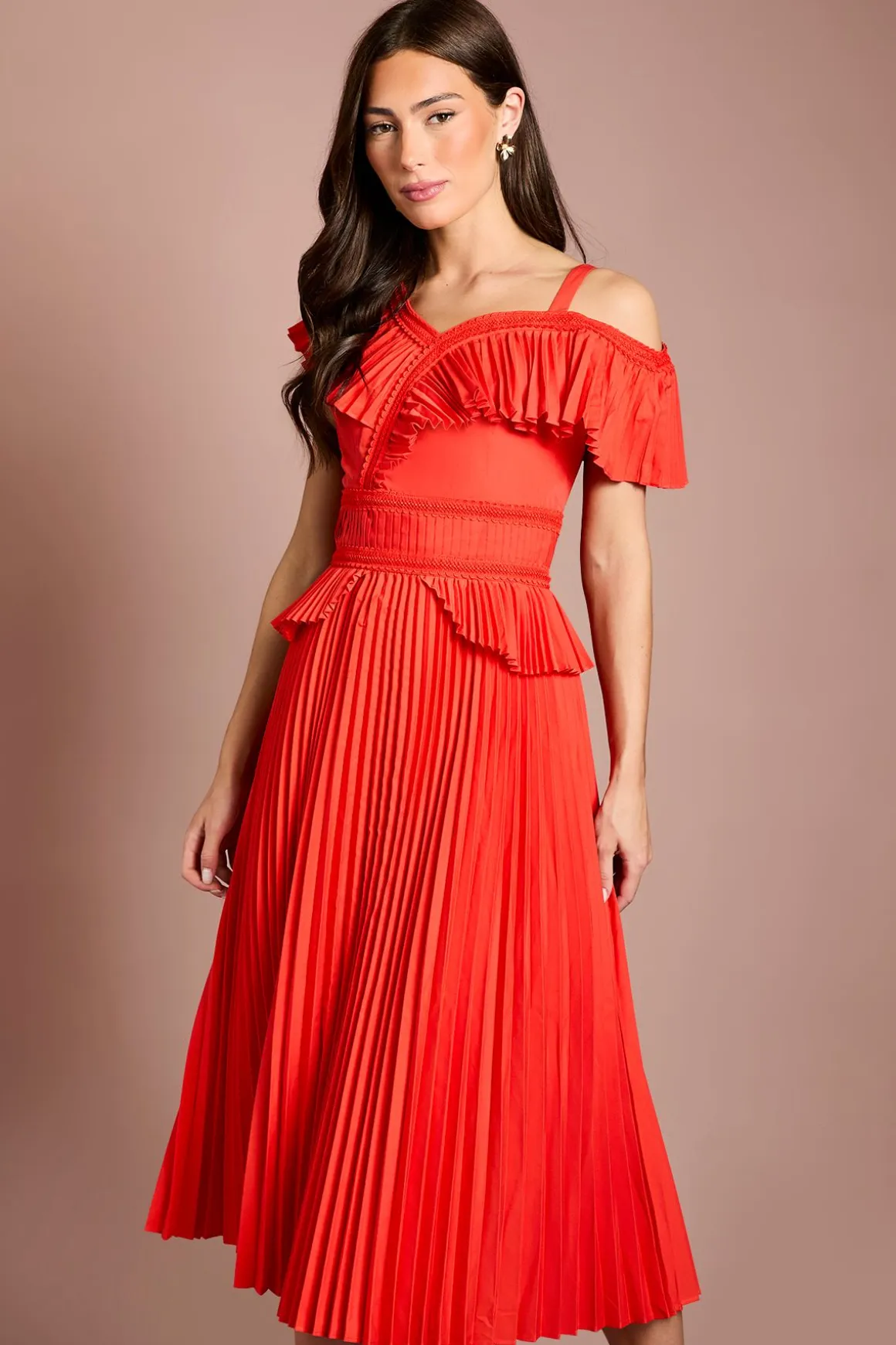 Robe Midi Plissée En Coton À Volants