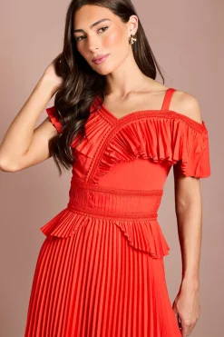 Robe Midi Plissée En Coton À Volants