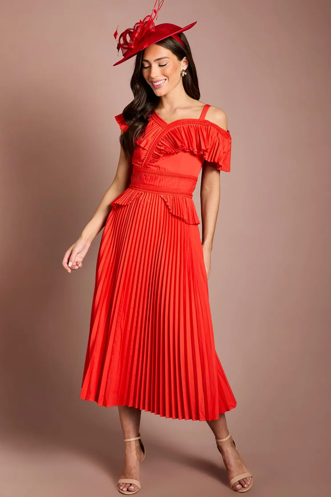 Robe Midi Plissée En Coton À Volants