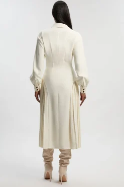 Robe Midi Plissée en Crêpe Ajustée avec Ceinture